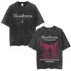 Fit Summer Bloodborne Game Peripheral Printed Washed Distressed Shortsleeved Tshirts For Unisex And Unisex Retro And Loose