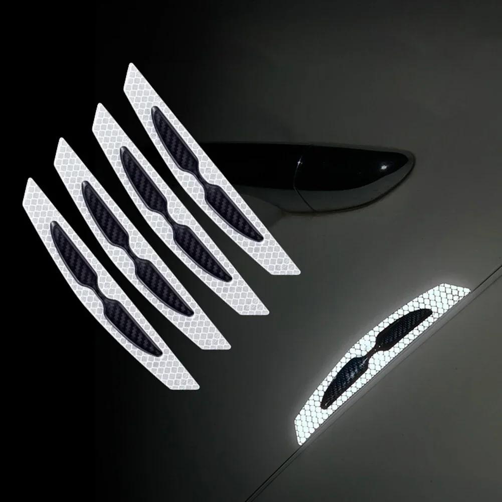 

4X Car Door Anti-collision Strip Carbon Fiber Reflective Sticker Bumper Leaf Plate Universal Body Warning Decorative Sticker белый
