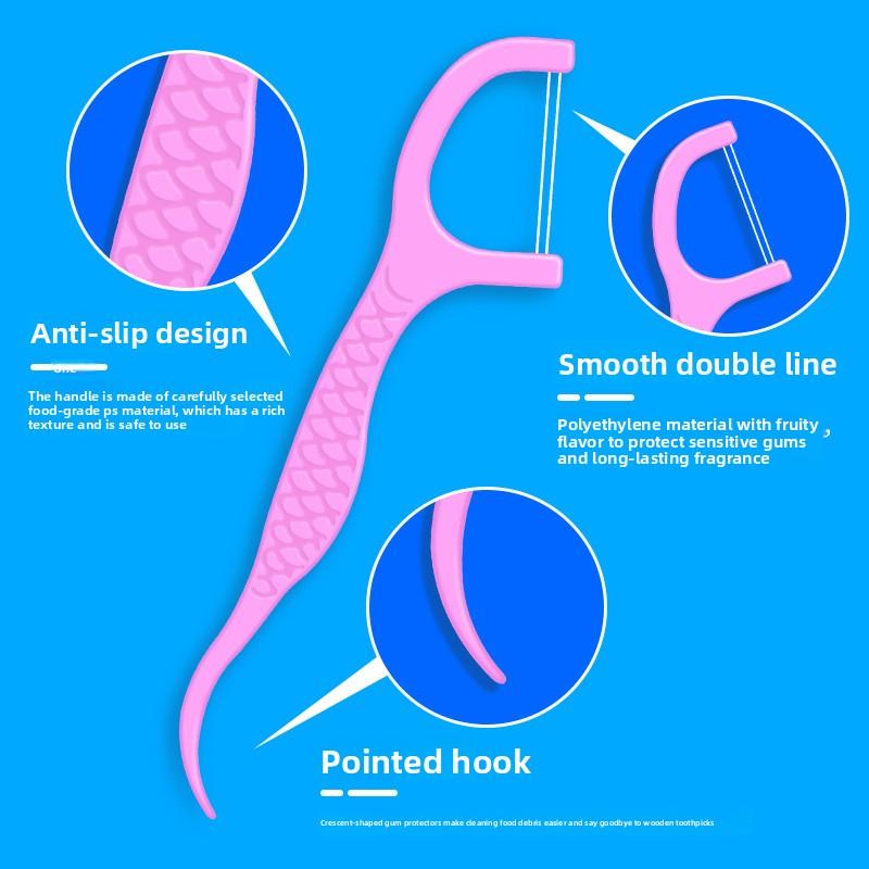 Creative Candy Color Double-Line Dental Floss Rod - Fruit Flavor Mint Carp Flip-Top Box - 10 Pieces Portable Pack