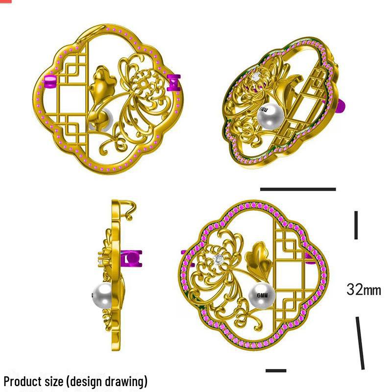 Brosche aus Kupfer im Antik-Stil: Pflaume, Orchidee, Bambus und Chrysantheme Design mit Zirkon und Perlen-Korsage.