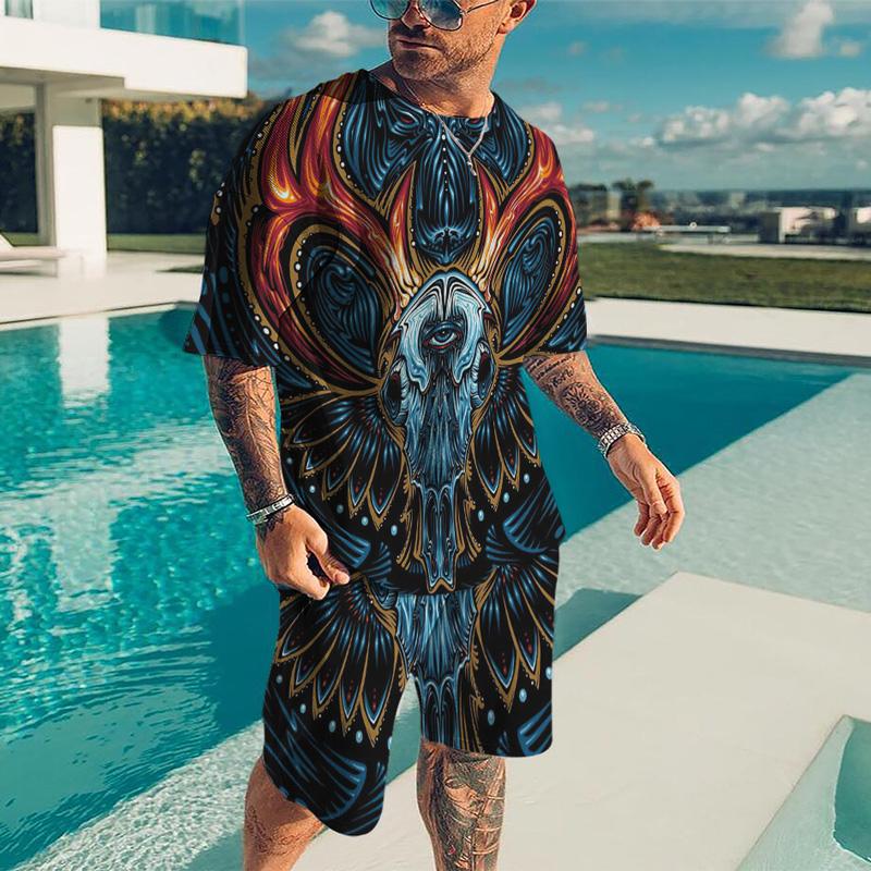 3D Printing Oversized Leisure Mens T Shirts Shorts Suit Three-Dimensional Graphic Retro Style O-NeckComfortable Breathable