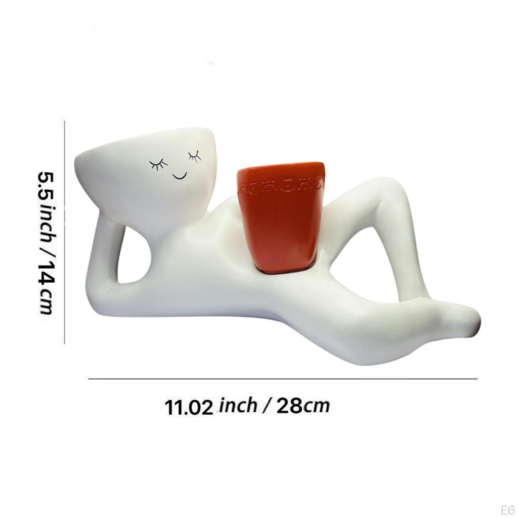 Lazy Guy Planter Ornament Creative Centerpiece Practical Plant Container Resin Flower Pot for Indoor