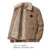 Men Cargo Jacket Solid Color Plush Lining Coldproof Autumn Winter Turndown Collar