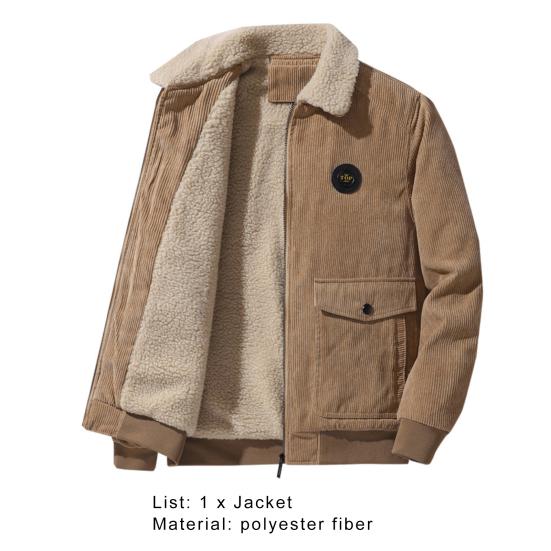 Men Cargo Jacket Solid Color Plush Lining Coldproof Autumn Winter Turndown Collar
