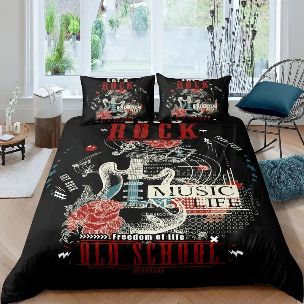 Rock Music Electric Guitar Punk Style Hip Hop Bedding Set Bedroom Soft Modern Bedspreads Comefortable Duvet Cover Pillowcase