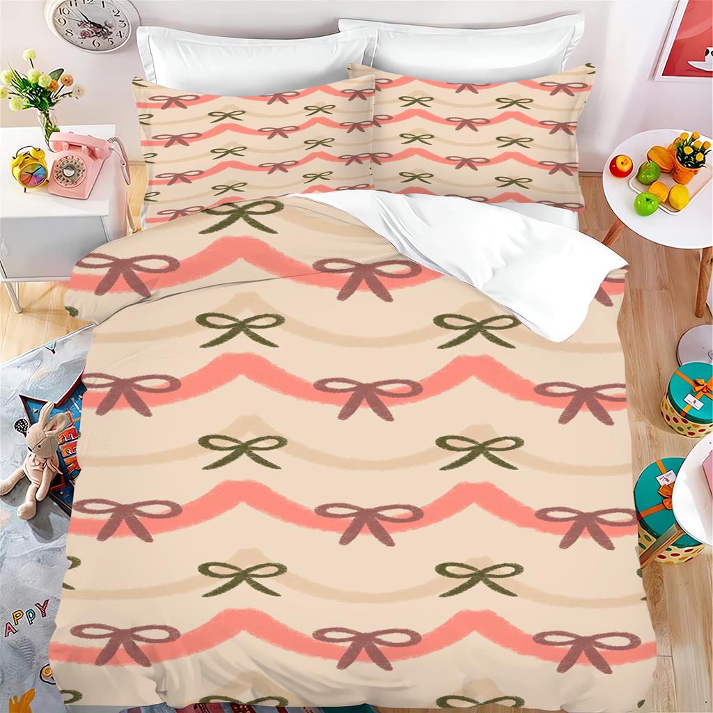 Bow Cartoon Anime Duvet Cover Set Kawaii Holiday Gifts Quilt Covers Pillowcase Set Kids Bedding Set Decor Queen King Size