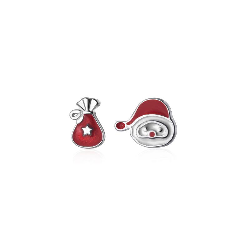 

Santa & Reindeer Asymmetrical Christmas Earrings - Cute Gold Drip Enamel for Women Copper (with ear back)