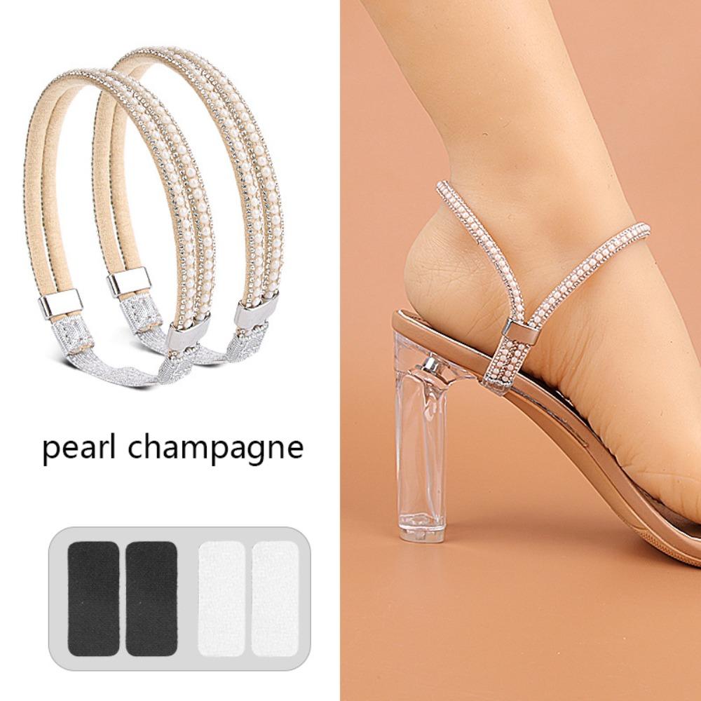 1 Pair Rhinestone High Heels Shoes Band Anti-loose Elastic Fixed Women Diamond Shoelaces Ankle Holding No Tie Straps Band