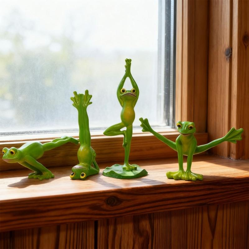 Set von 4 Kreativen Harz Yoga Frösche Figuren Dekorationen 4 Verschiedene Yoga-Haltungen Frösche Skulptur Statue Sammlerfiguren