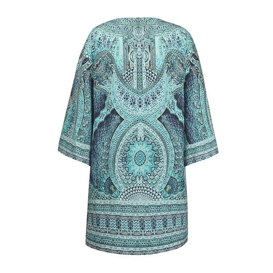 V-Ausschnitt 3/4 Ärmel Shift Design Urlaubs Kleid Ethnischer Stil Bohemia Retro Print Damen Kleid Damen Kleidung