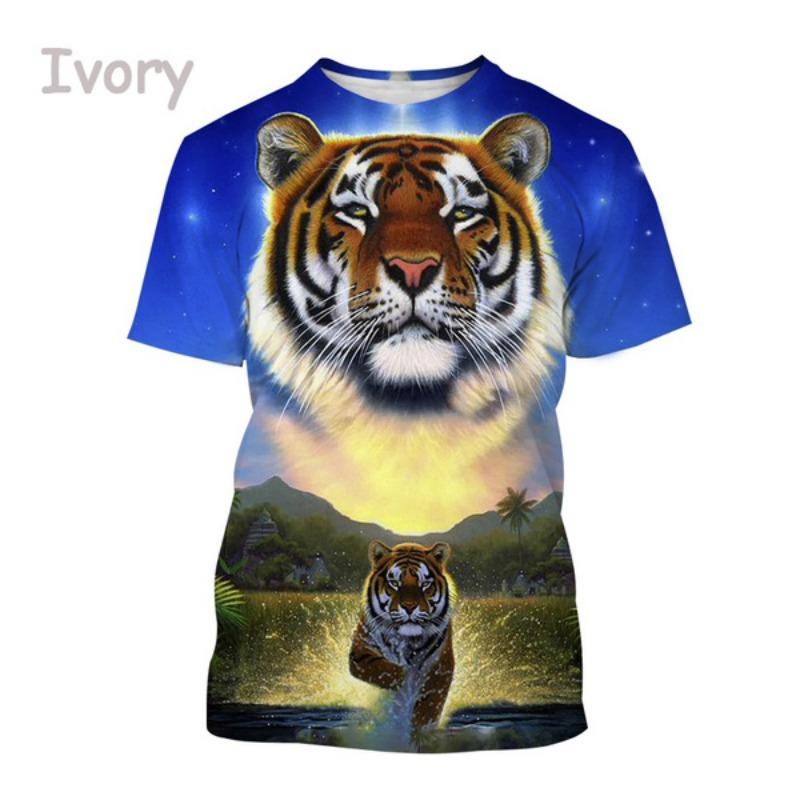 Tiger 3D Cool T-shirt Fashion Men's Animal Art Tiger T-shirt Harajuku Novelty Hip Hop Unisex Street Short Sleeve