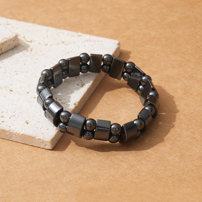 

Этнический стиль двухрядный браслет-полумесяц из черного желчного камня и тигрового камня