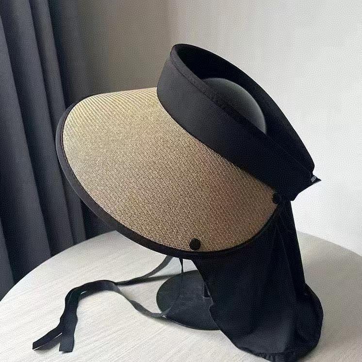 Straw Empty Top Sun Hat Women's Summer Eaves UV Protection Cycling Face Cover Foldable Sun Hat UV Sun Protection Hat