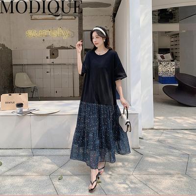 MODIQUE Summer Plus Size New Dress Shirt Women Loose Patchwork Cotton Linen Streetwear Dress Printing Floral Casual Female Dresses Folds O-Neck