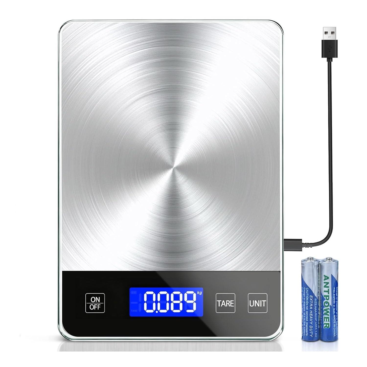 Food Kitchen Scale, 33lb Digital Food Scale Precisely Measures Grams and Ounces for Baking and Cooking, Rechargeable 304 Stainless серебряный
