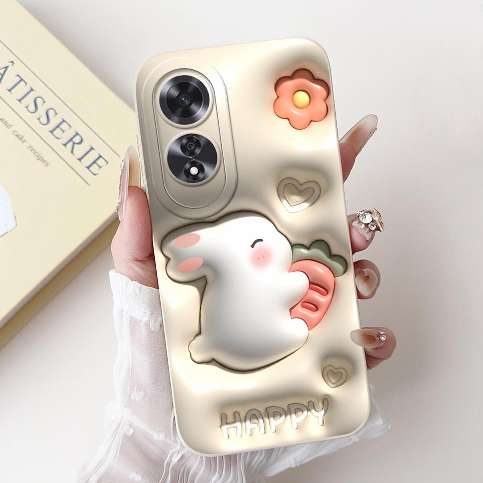 

For Oppo A60 4G Case Love Heart Leopard Print Rabbit Shockproof Liquid Silicone Back Cover For Oppo CPH2631 OppoA60 Soft Fundas Oppo A60 4G CPH2631