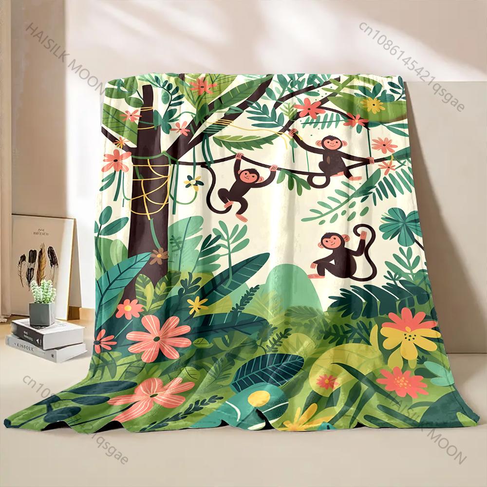 Cartoon Animal Park Printed Blanket Warm and Soft for Home Travel Blanket Sofa Bedding Camping Picnic Car Office Cover Blanket