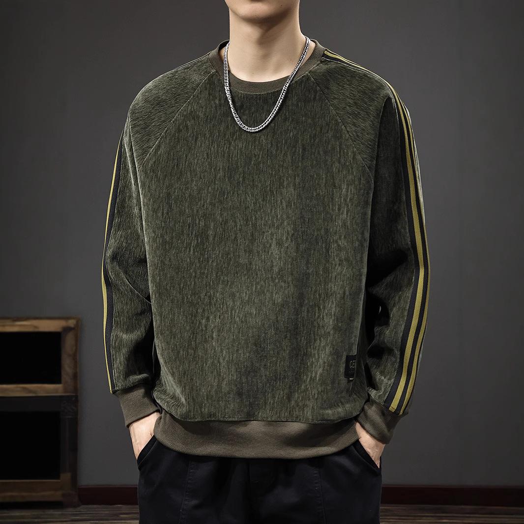 Autumn American Ruffian Handsome Striped Sweater Men S Heavy Chenille Crew Neck Long — фото 4