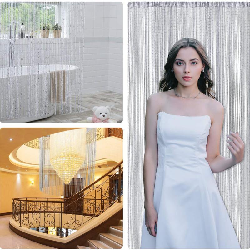 4pcs String Curtains for Doorways Glitter Beaded Curtains Door Sparkle Beads Curtain Open Closet Laundry Hanging Glisten Beads Window Girls