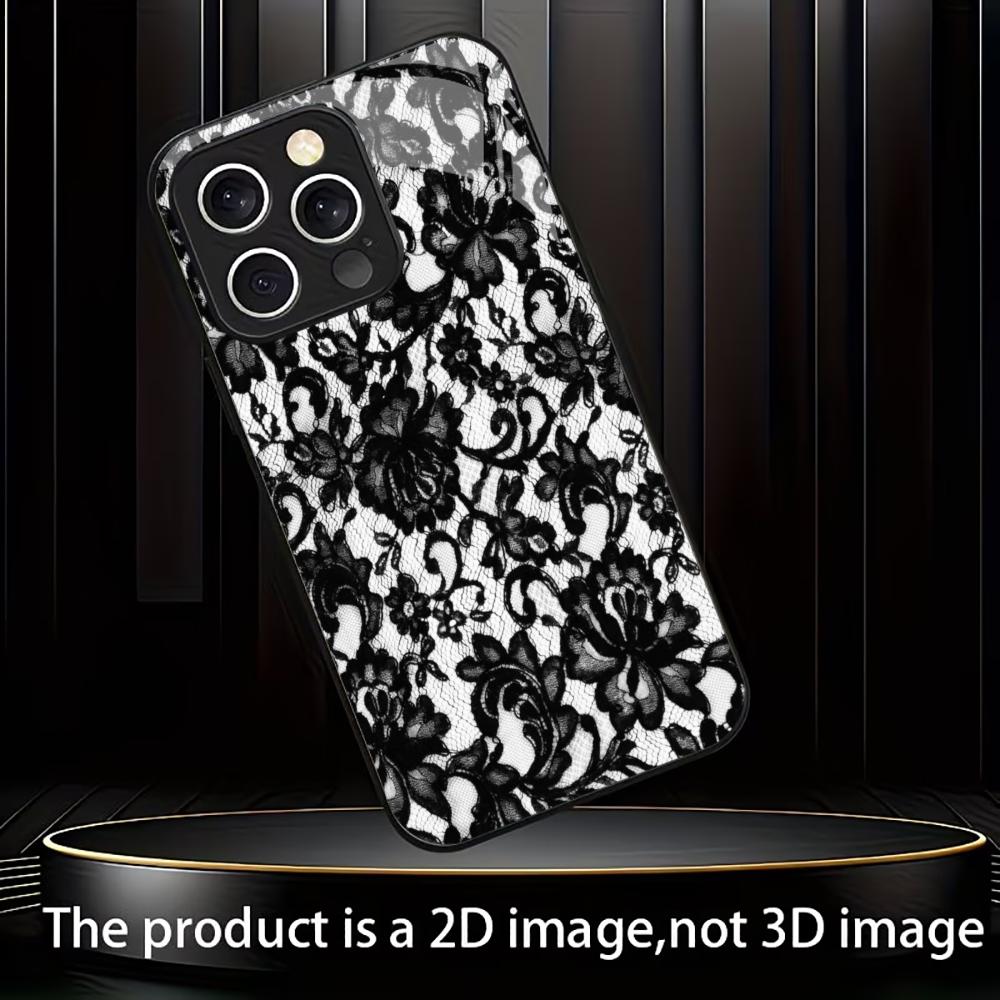 Trendy Black & White Lace phone case mobile phones for iphone 17 pro max cover Glass for iPhone 17 16 15 14 13 12 11pm Pro Plus