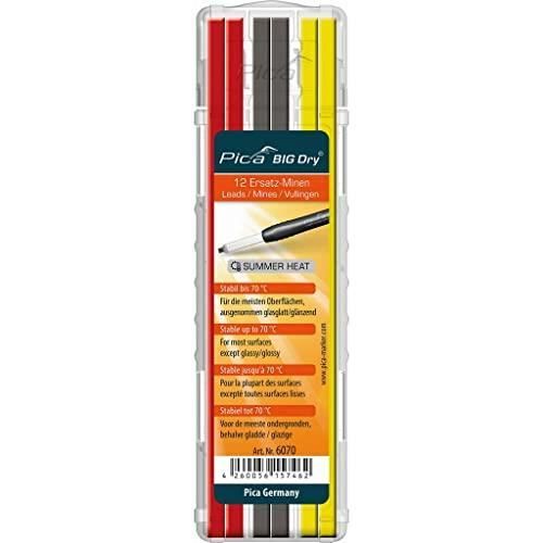 Coffret de recharges - PICA - 6060 BIG Dry Longlife - 12 recharges - Graphite, Rouge, Jaune