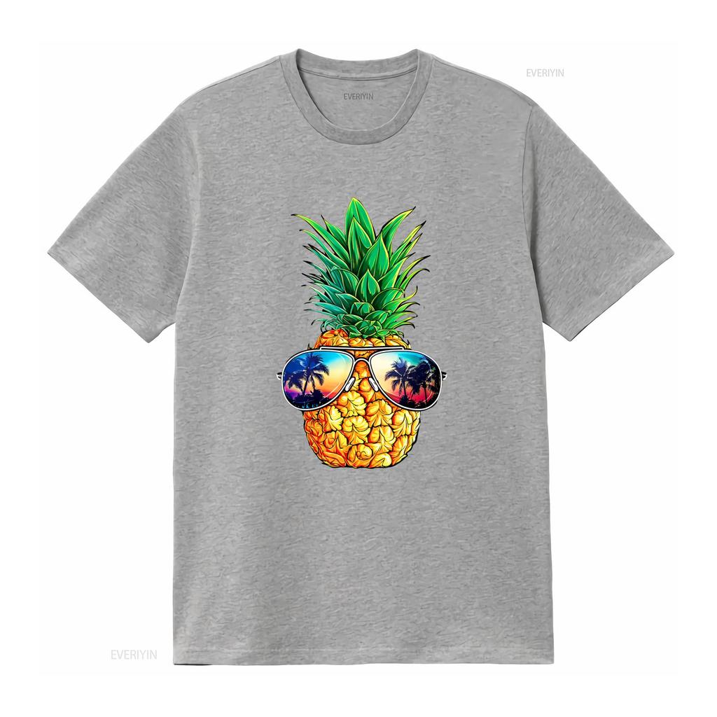 Fashion Pineapple Sunglasses T Shirt Aloha Beaches Hawaii Hawaiian Black Vintage Washed Streetwear Fashion Soft Casual Slightly