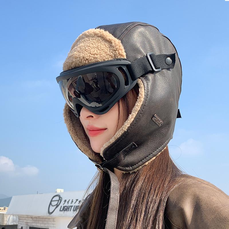 

Шапка Thunderbolt, модная мужская зимняя утолщенная пилотская велосипедная защита ушей из искусственной кожи, женская теплая водонепроницаемая овечья шерсть One Size