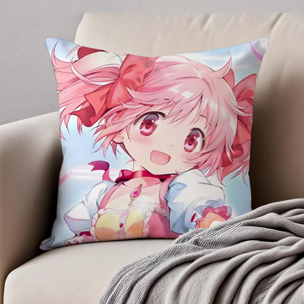 Cute Japanese Anime PPuella Magi Madoka Magica Cushion Cover Pillowcase Antidustmite Invisible Zipper Short Plush Sofa Cushion