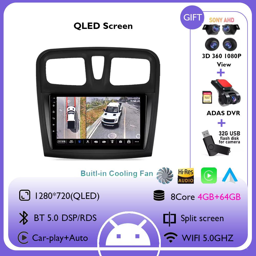 Android 14 Wireless Carplay Auto Car Radio Multimedia Player for Renault Logan 2 Sandero 2 2012 - 2019 GPS Stereo Head Unit