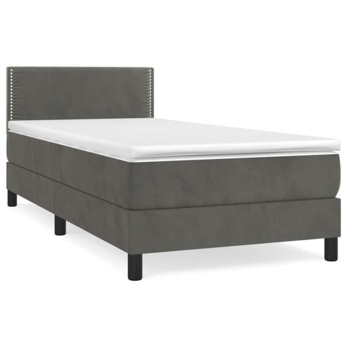 VidaXL Divan Bed and Mattress Dark Grey 90x200 Cm Velvet - Model 3141222