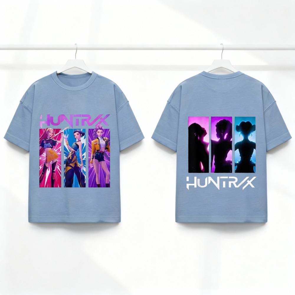 2026 Neue Mädchen Rundhals Kurzarm T-Shirts Doppelseitiges Huntrix Tee Silhouette Print Kinder Sommer Kpop T-Shirts