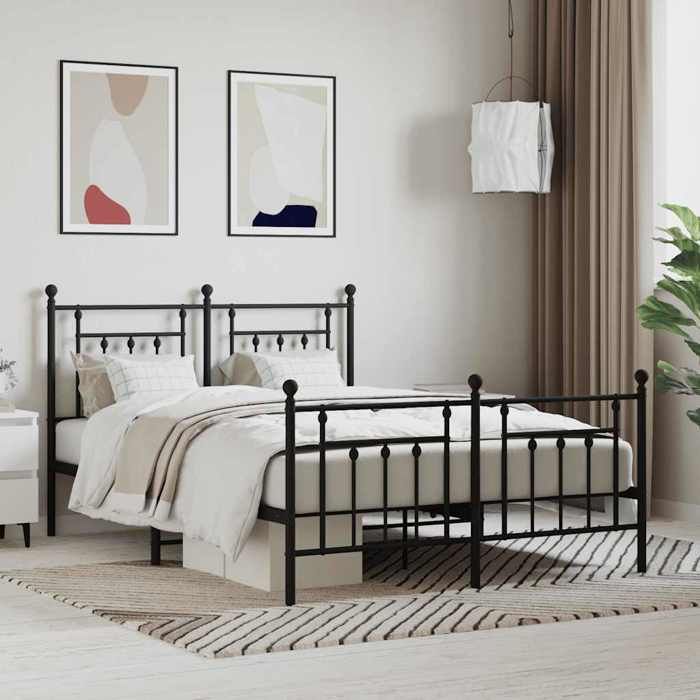 VidaXL Cadre de lit métal avec tête de lit-pied de lit noir 140x200 cm 353556