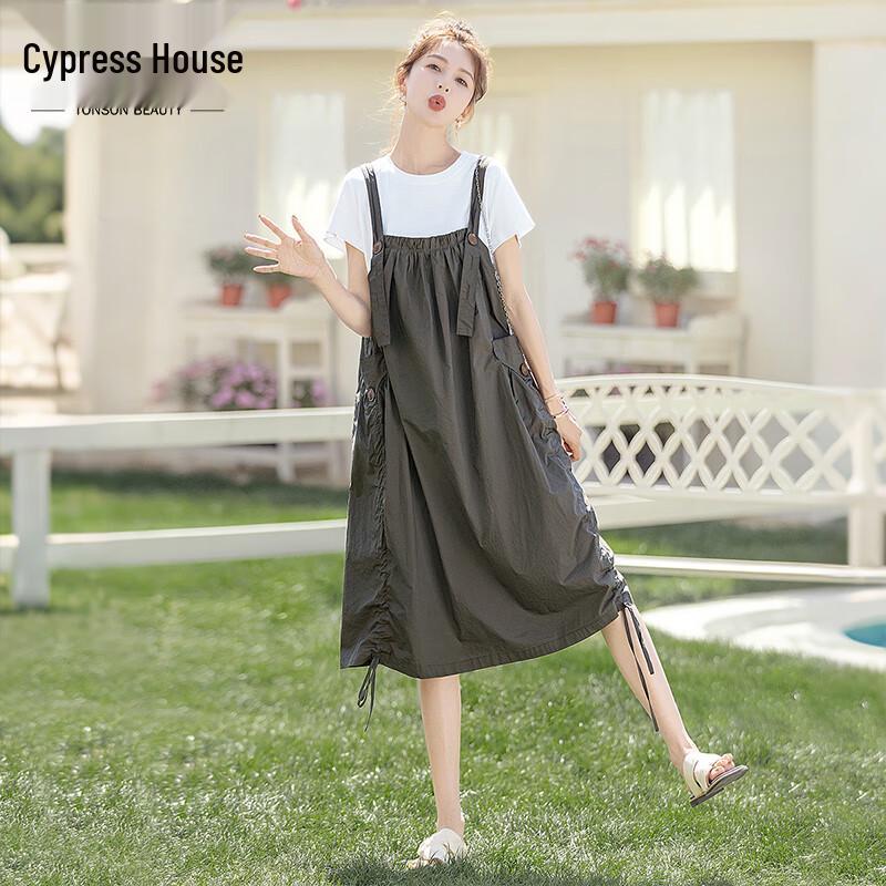 Women s Summer Short-Sleeve T-Shirt & Suspender Skirt Set S