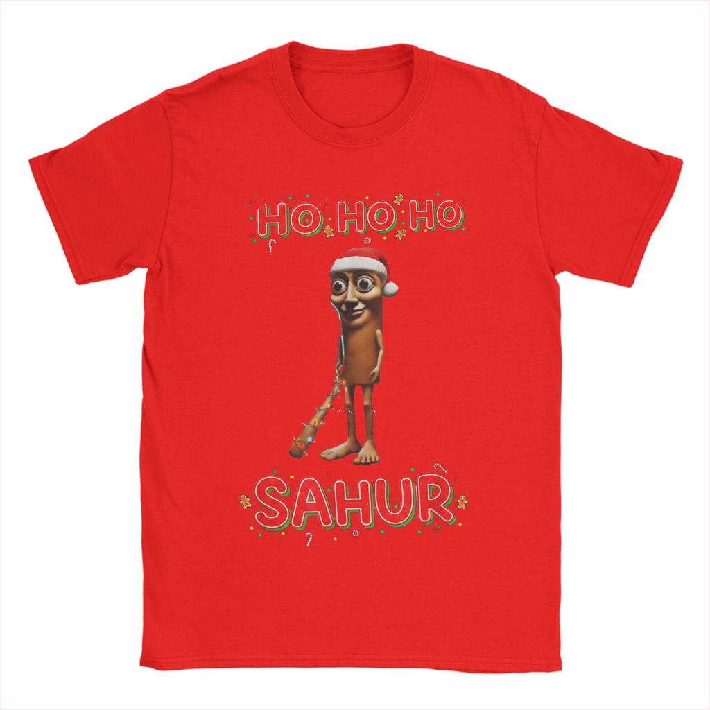 Men T-Shirts Christmas Italian BRAINROT HO HO HO Creative Pure Cotton Tee Shirt Short Sleeve  T Shirts O Neck Clothes Plus Size