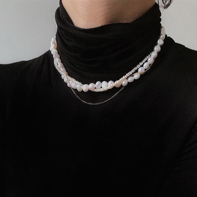 Exquisite design multi-layer natural freshwater baroque special-shaped pearl necklace sweater chain long female 2021 new
