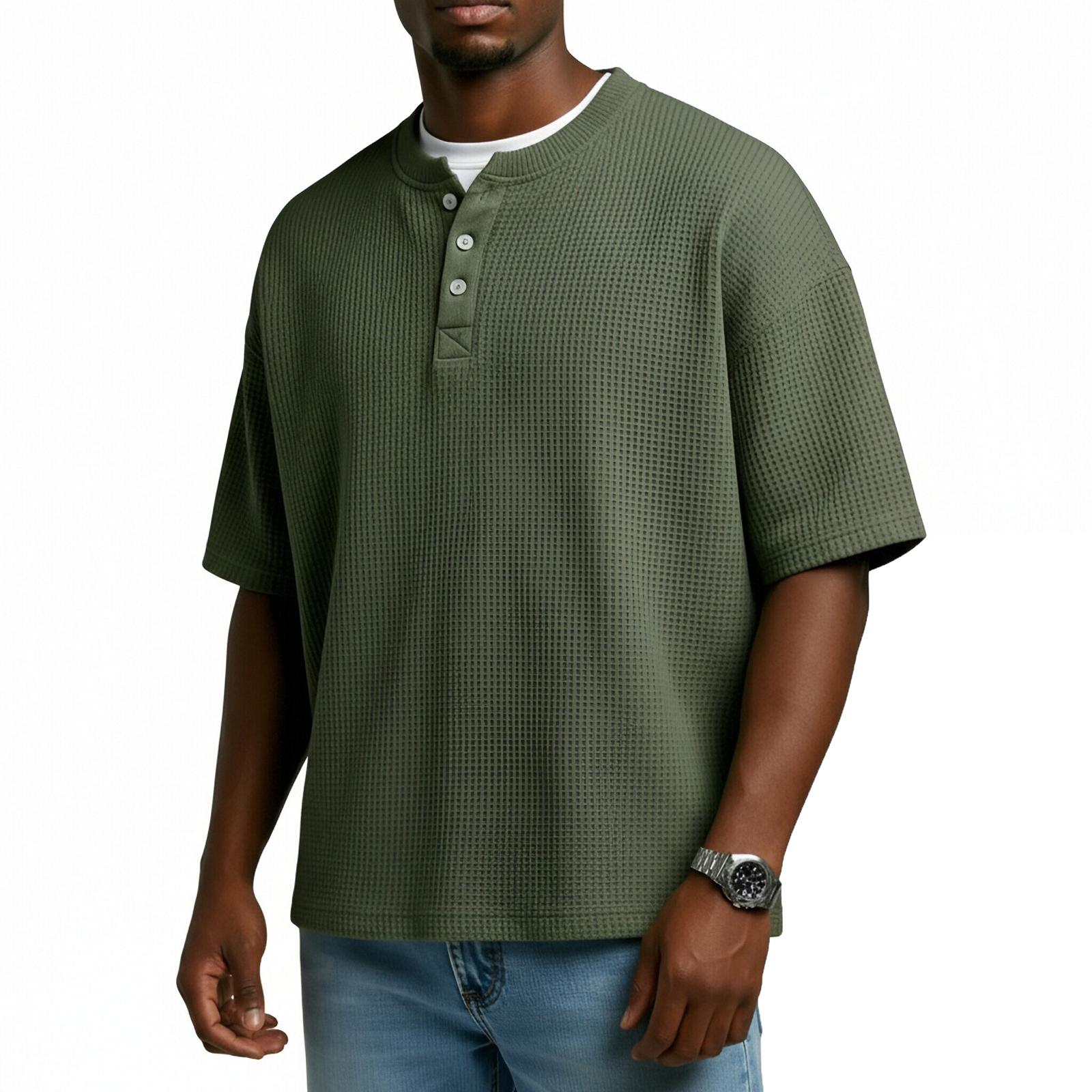 Мужской однотонный спортивный топ с коротким рукавом, свободная повседневная футболка XL зелёный