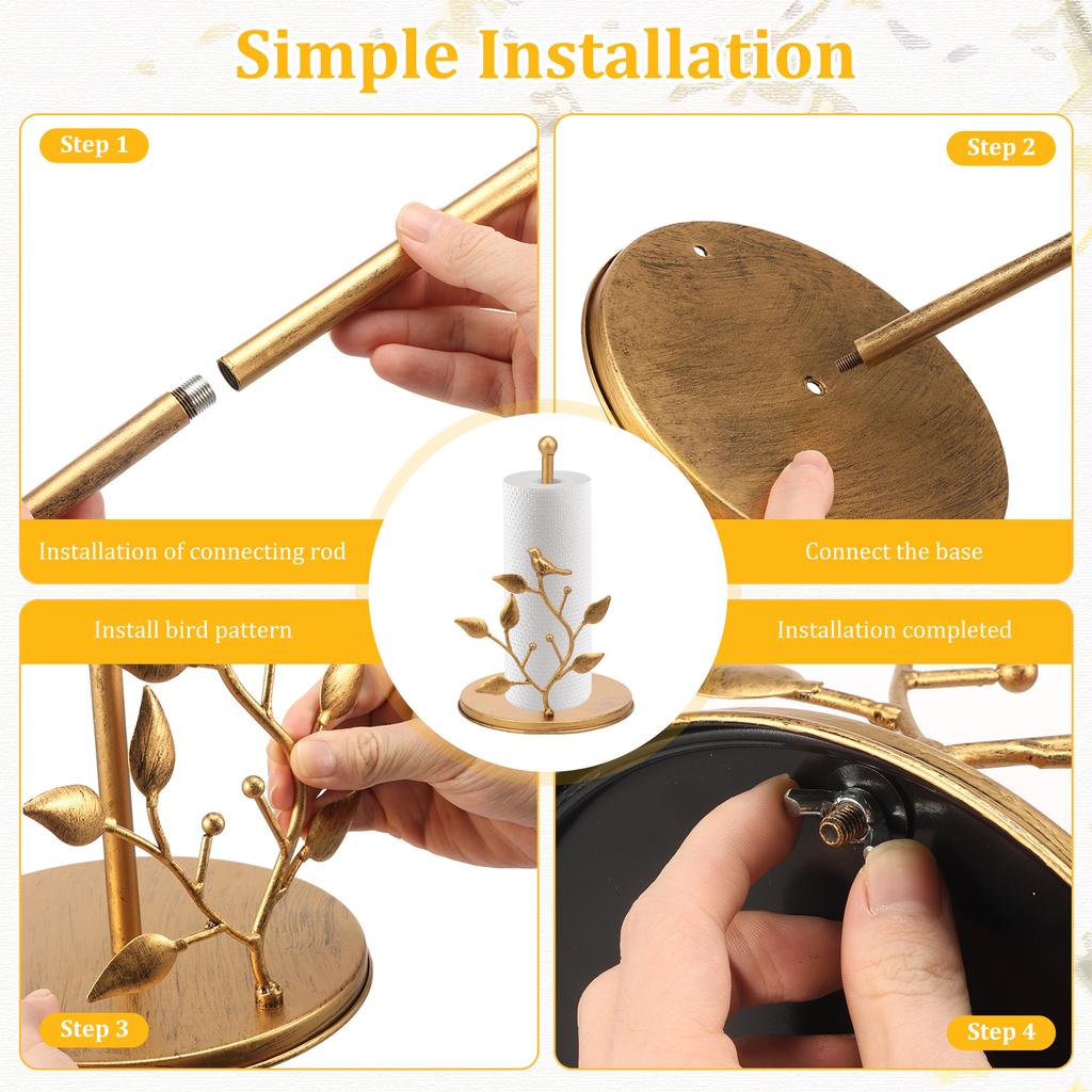 Paper Towel Holder Countertop Decor Standing Paper Roll Holder with Anti Slip Weighted Base Golden Iron Paper Towel Holder