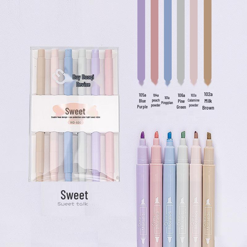 

6-Color Soft-Tip Fluorescent Marker Set - Double-Ended Eye-Protection Student Pens for Marking and Drawing