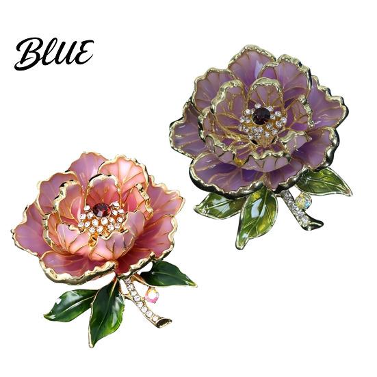 Sweater Brooch Pin Women Sparkling Rhinestones Enamel Peony Shape Lapel