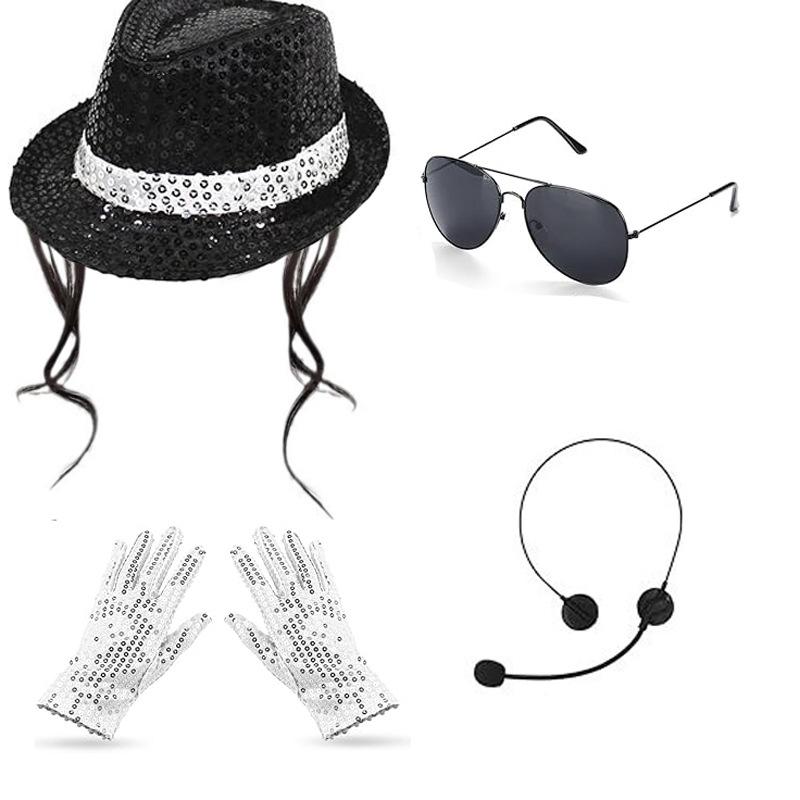 Michael Jackson Cosplay Accessories Set 80s Retro Disco Party Performance Kit With Sequin Hat Gloves Sunglasses Halloween Suit