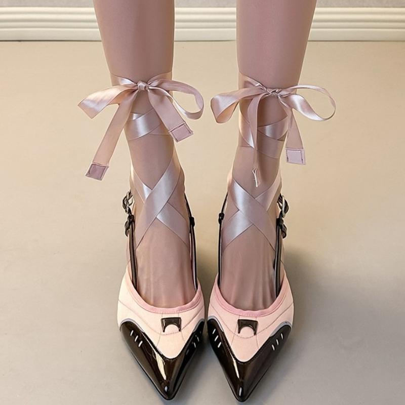 Fashion Fashion Wedge Mary Jane Shoes Women Pointed Toe Pumps Riband Elegant High Heels Dress Shoes Designer Brand Sandals for Women