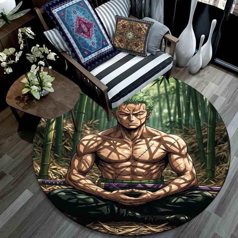 Runder Teppich mit Zoro-Muster, Teppich für Wohnzimmer, Schlafzimmer, Spielzimmer, Rutschfeste Bodenmatte, Feiertagsgeschenke und Geburtstagsgeschenke.