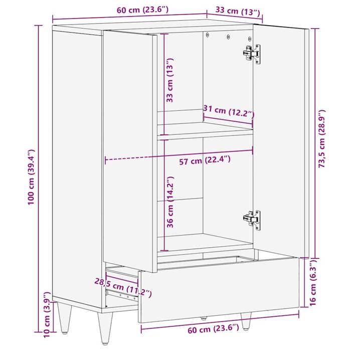 VidaXL Buffet 60x33x100 Cm Solid Mango Wood, Storage Cabinet, Hallway Cabinet, Side Cabinet, Cabinet of 4017822