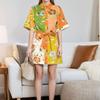 European and American Women's Clothing, New Spring Models, Fashionable Flower-printed Lapel-neck Lace-up Short Dress Dress