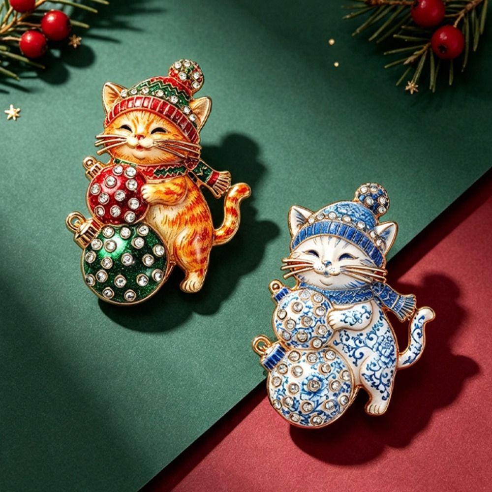 Enamel Rhinestone Brooch Dog Christmas Crystal Pins Fashion Xmas Jewelry Party