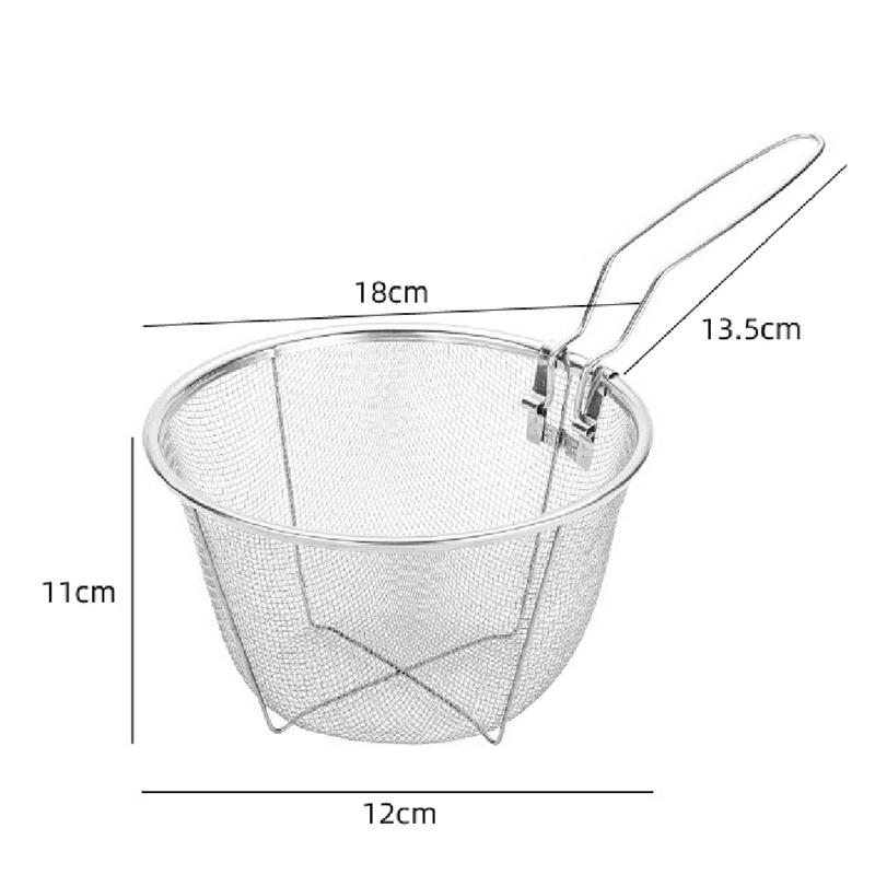 AD23-Folding Fry Basket Mesh Container 7 Inch Foldable Deep Fryer Basket With Handle For Frying And Food Presentation