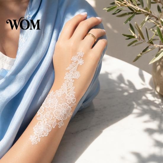 Eco-friendly Tattoo Sticker White Lace for Women, Temporary Face Body Skin-friendly Arm, Waterproof Fake Decal Wedding Party Festival Safe Tattoos