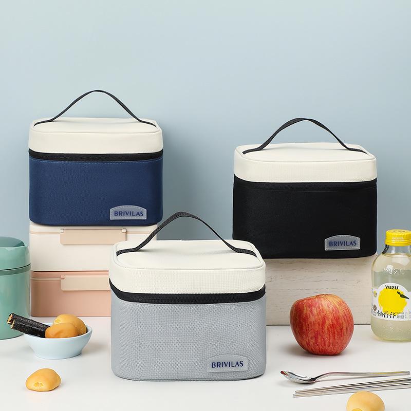 Dopamine Colorblock Insulated Lunch Bag - Square Thermal Bento Bag with Ice Pack, Simple Fashion Design