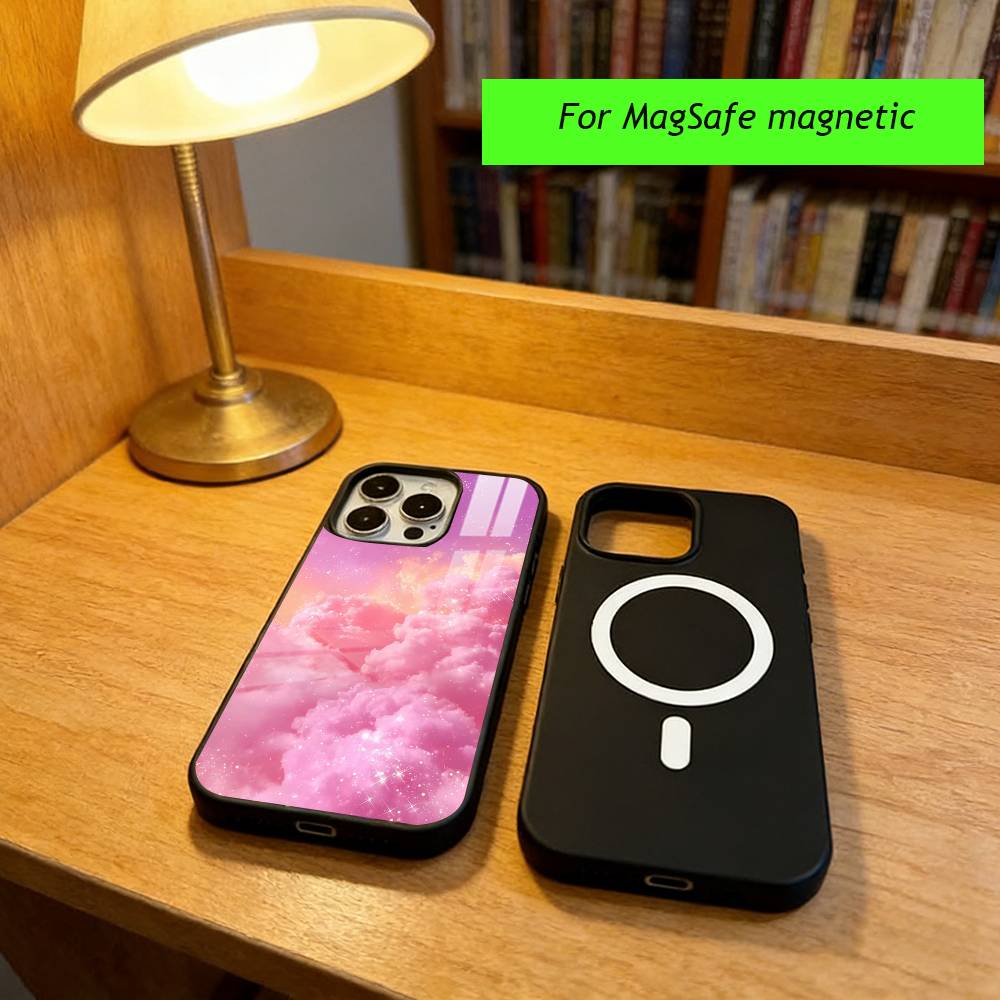 Stilvolle rosa Wolken für Mädchen Handyhülle Für iPhone17,16,15,14,13,12,11 Plus,Pro Magnetisch Für Magsafe Kabelloses Laden