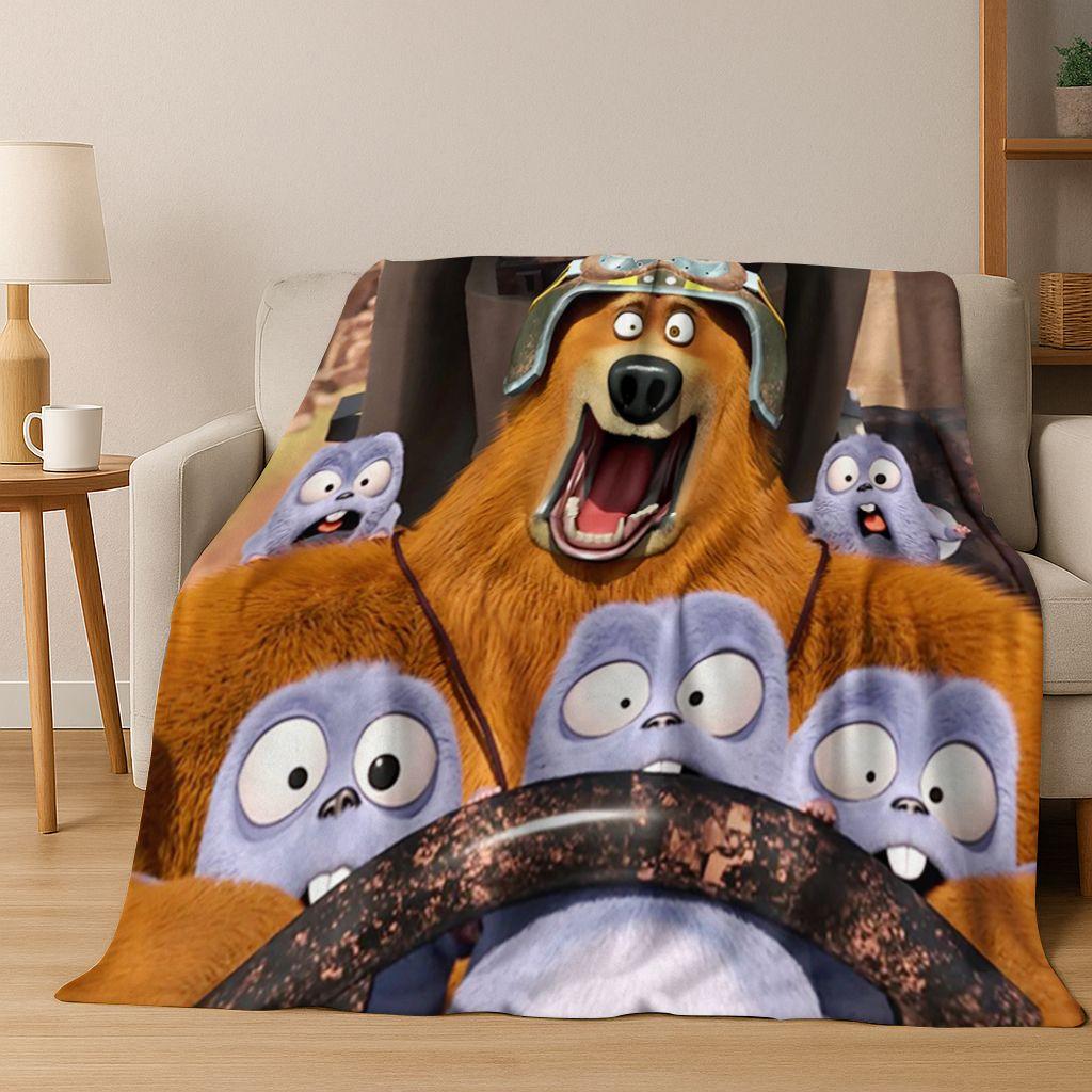 Funny Grizzy and The Lemmings Cartooon Flannel Blanket,Cozy Soft Throw Blanket for Home Bedroom Bed Sofa Picnic Cover Kid Gift